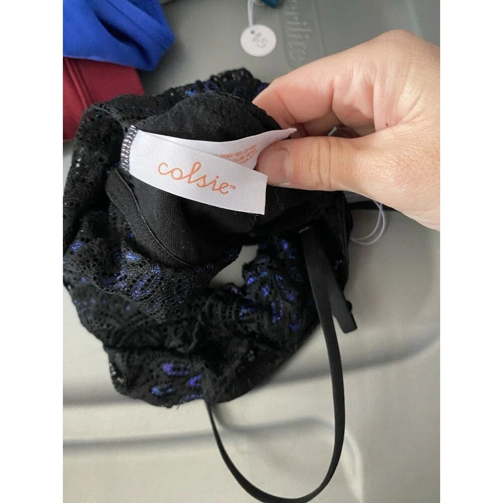 Colsie Target Black Lace Bralette blue shimmer iridescent floral wireless large - Picture 2 of 3